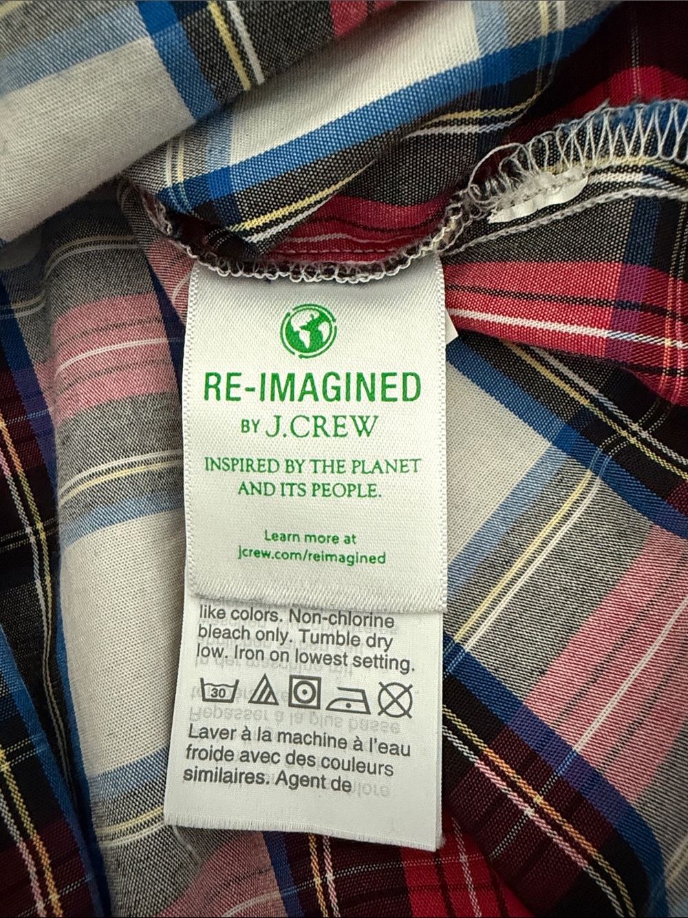 J. Crew Red & Blue Plaid Band-Collar Button-Down Shirt.L.ptp 21.5”/length 26.5” - Picture 6 of 8